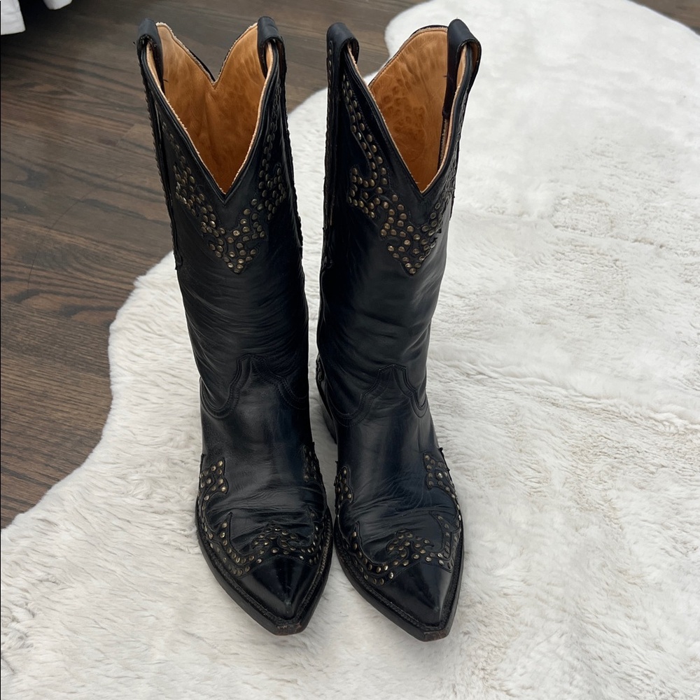 The Old Gringo Studded Black Leather Cowboy Boots, size 7.5 - Picture 2 of 16